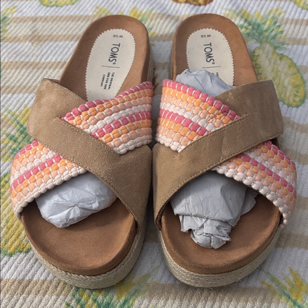 Toms Paloma Platform Sandal-Honey Suede/Woven Trim